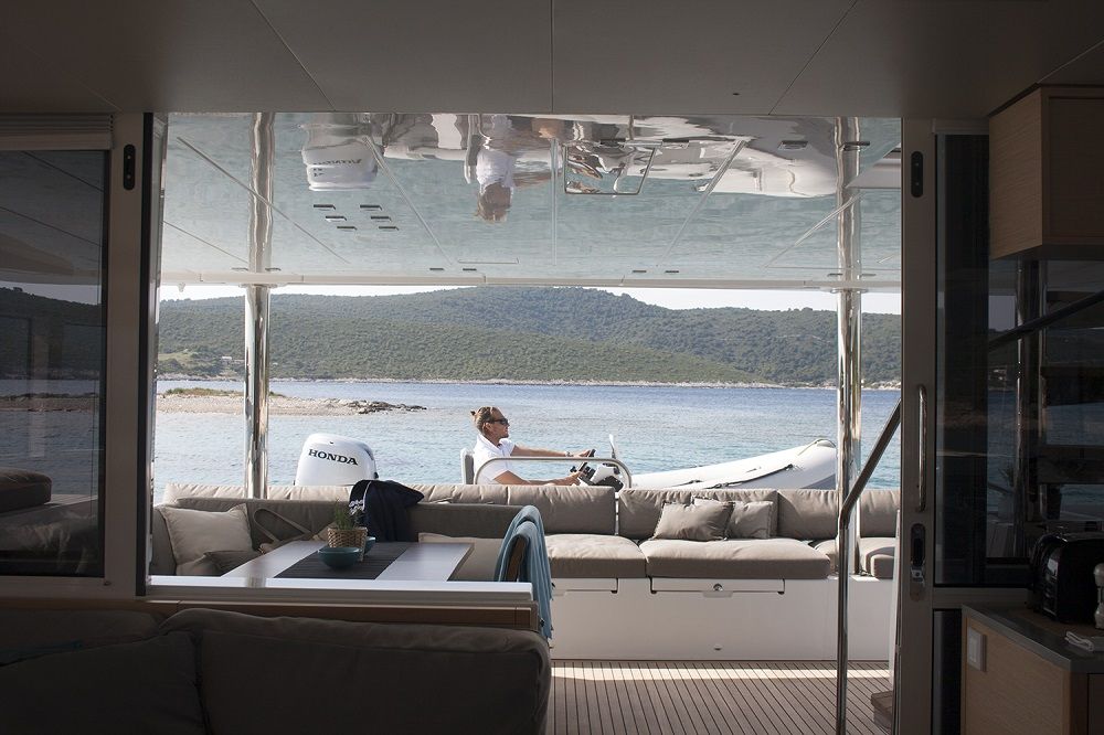 EAGLE OF NORWAY - Crewed Catamaran - Stern View from Saloon