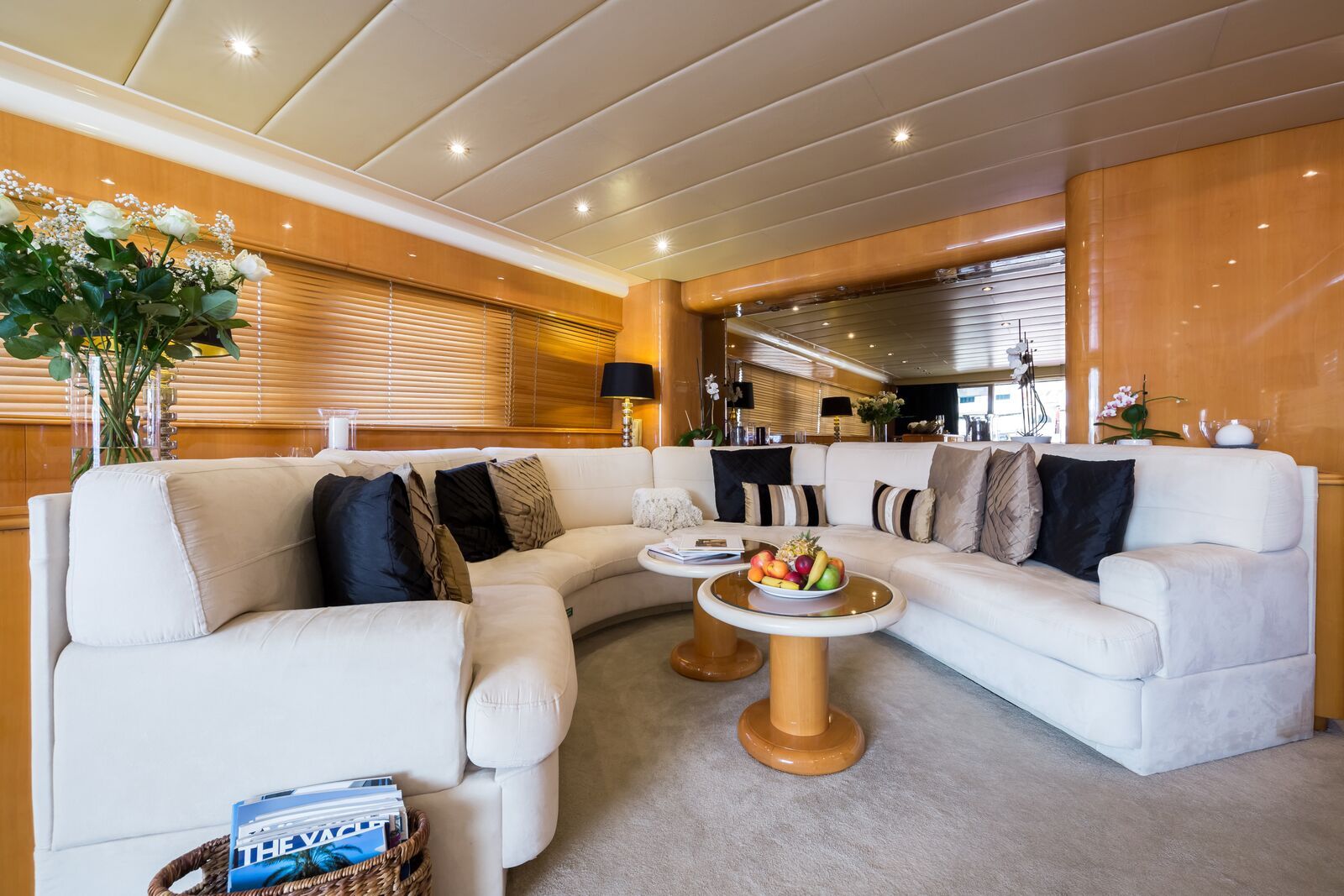 INDULGENCE OF POOLE Mangusta 86 Luxury Superyacht Saloon