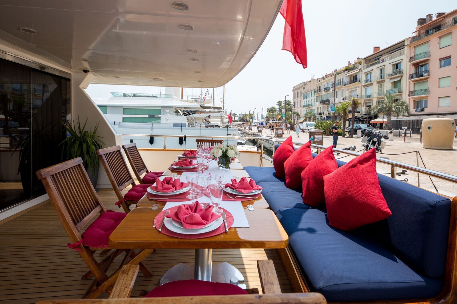 INDULGENCE OF POOLE Mangusta 86 Luxury Superyacht Aft Deck