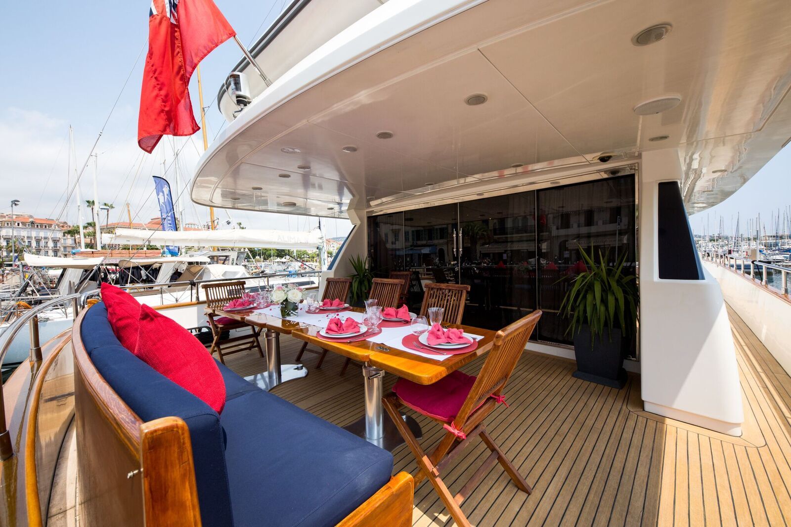 INDULGENCE OF POOLE Mangusta 86 Luxury Superyacht Aft Deck