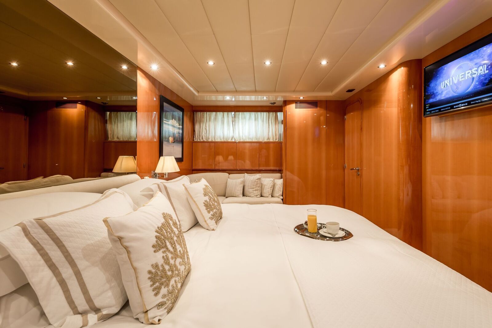 INDULGENCE OF POOLE Mangusta 86 Luxury Superyacht Main Cabin