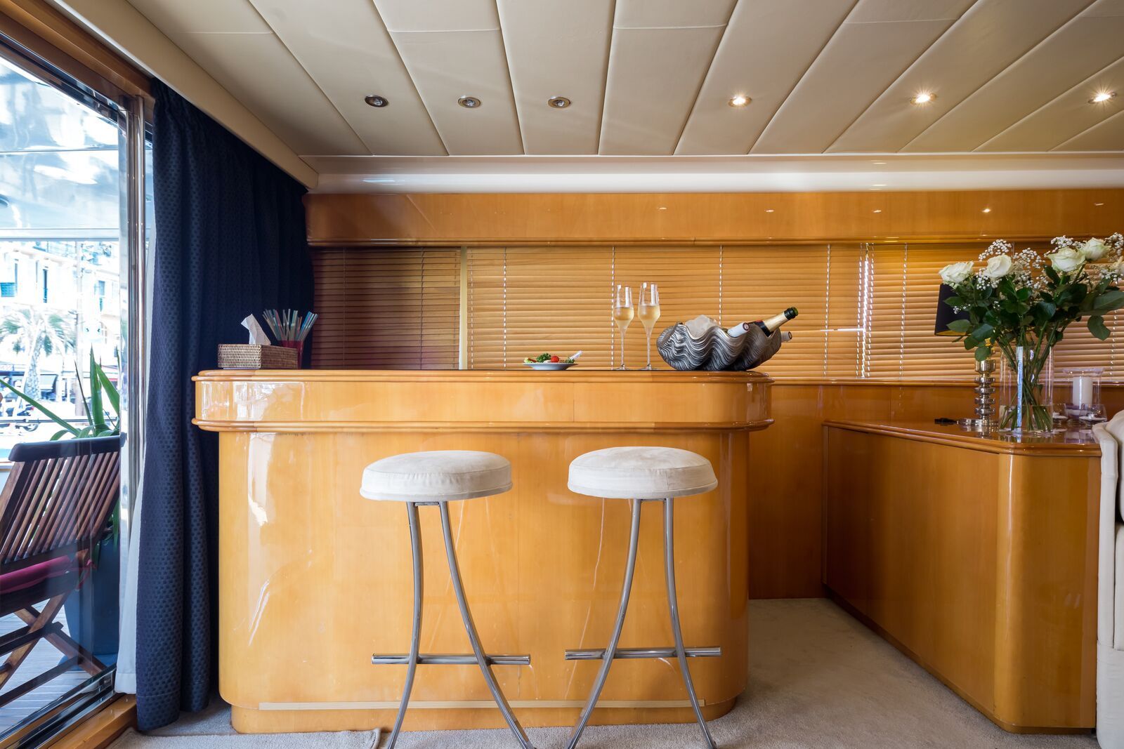 INDULGENCE OF POOLE Mangusta 86 Luxury Superyacht Saloon
