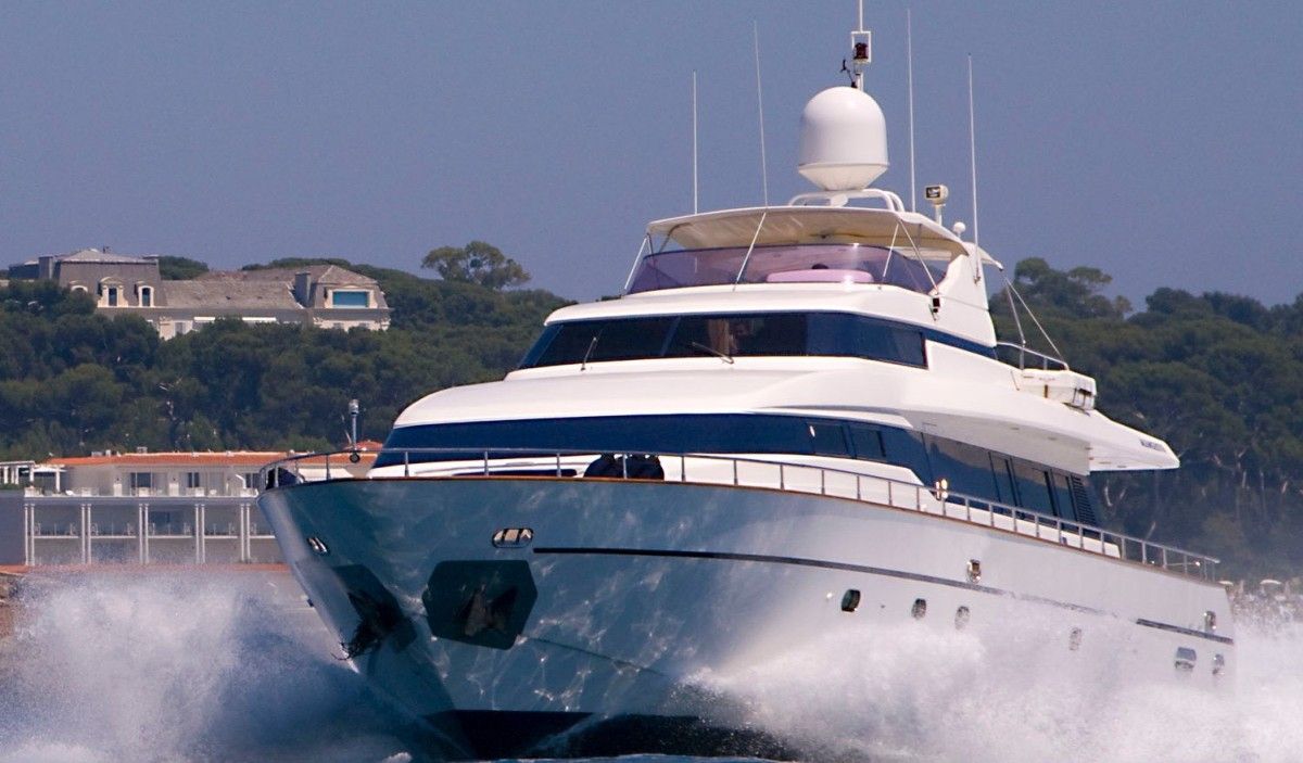 INDULGENCE OF POOLE Mangusta 86 Luxury Superyacht Running