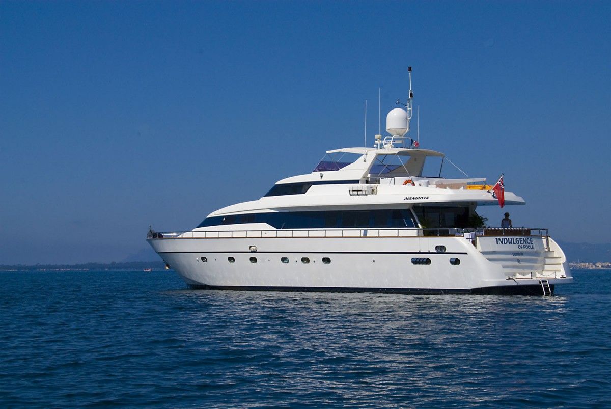 INDULGENCE OF POOLE Mangusta 86 Luxury Superyacht Running