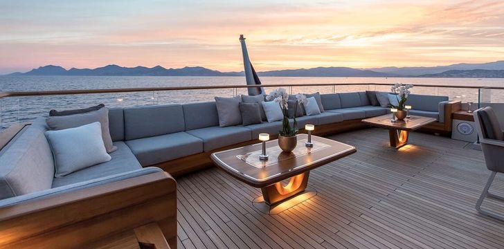 VERTIGE Motor Yacht Main Aft-Deck at Sunset