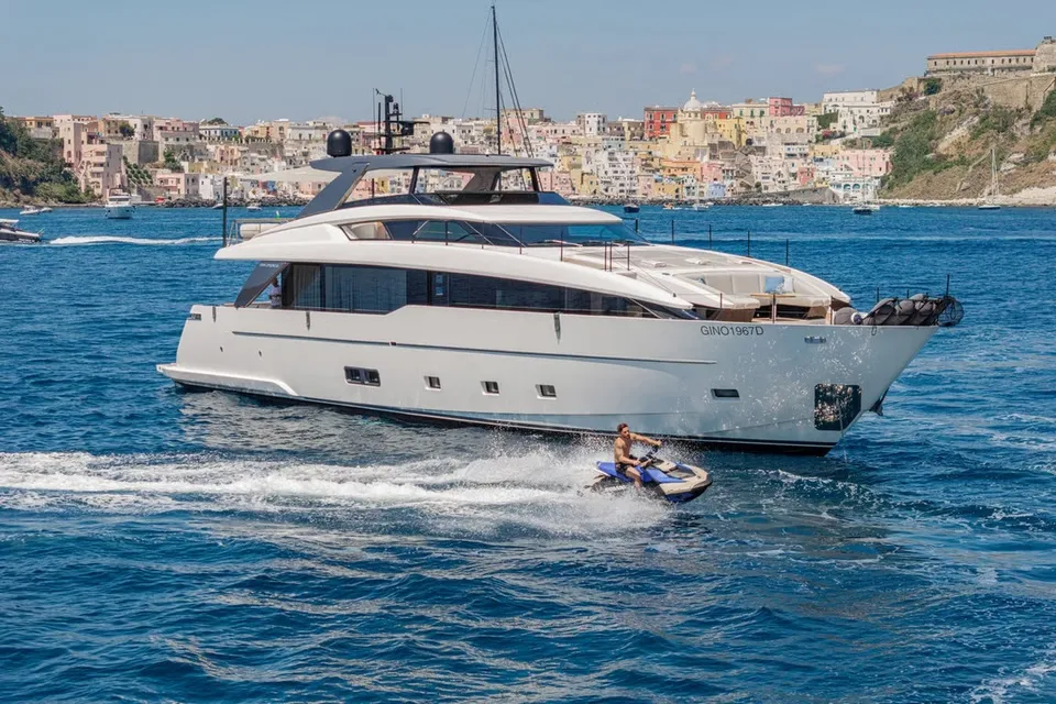 luxury crewed motor yacht catch me crusing across the amalfi coast blue water