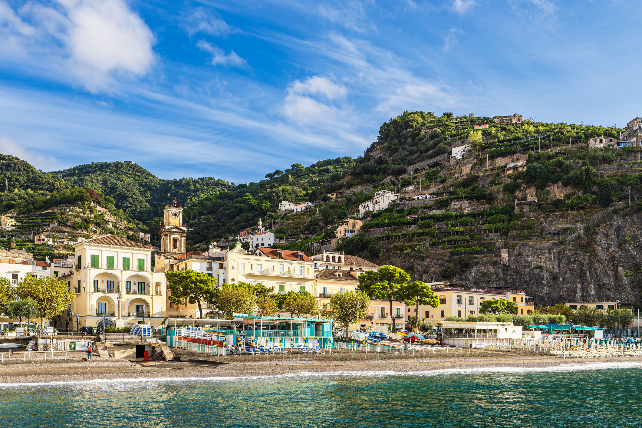 empty beach of minori town explored during your amalfi coast yachting itinerary