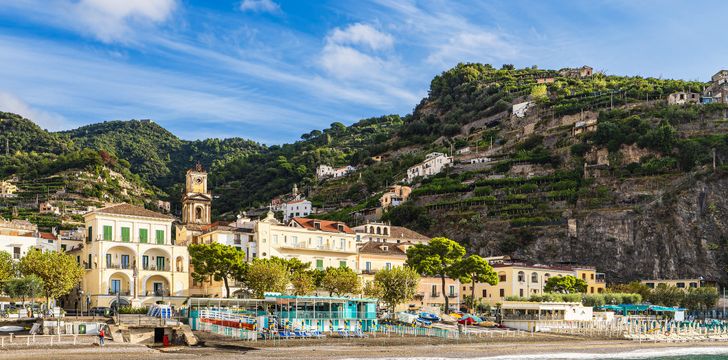 empty beach of minori town explored during your amalfi coast yachting itinerary