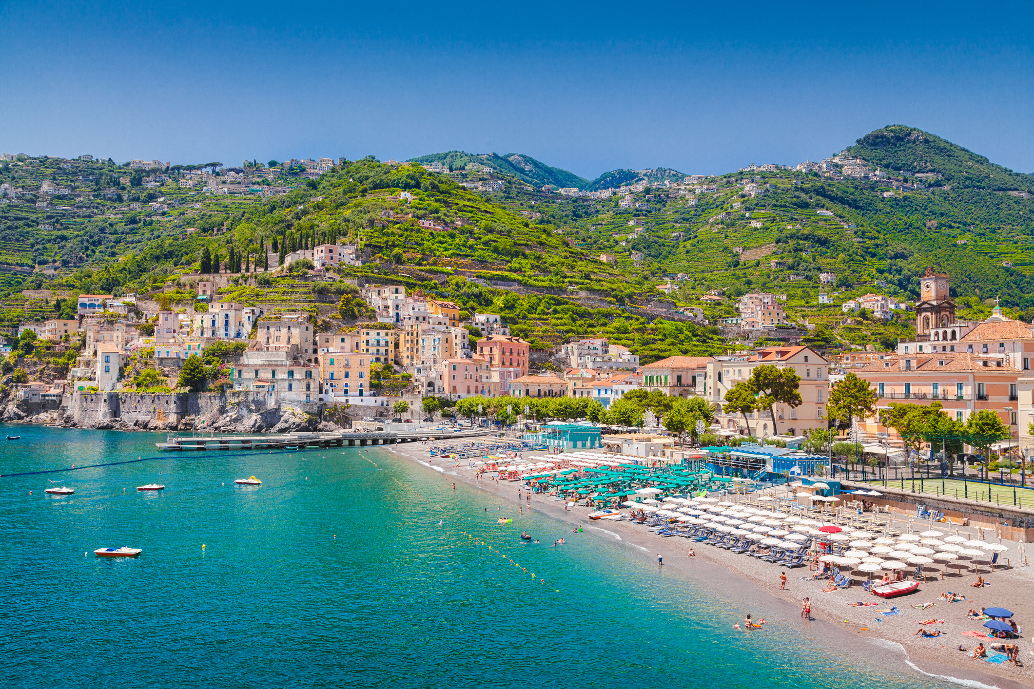 aerial shot of minori's turquoise beach