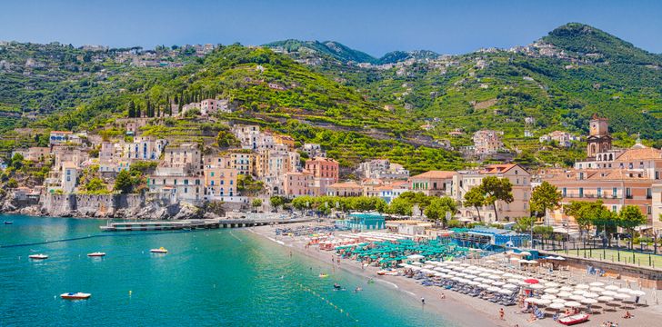 aerial shot of minori's turquoise beach