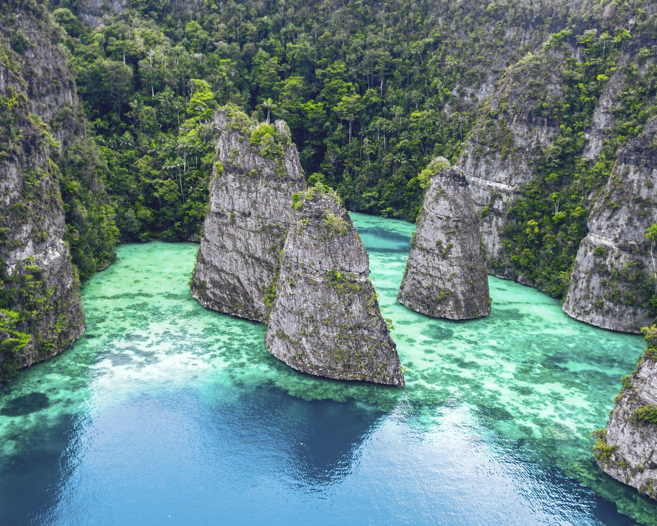 karst formations in balbulol lagoon,indonesia